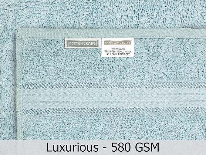 Cotton Craft - 6 Pack - Ultra Soft Extra Large Hand Towels 16x28 Light Blue - - Image 8