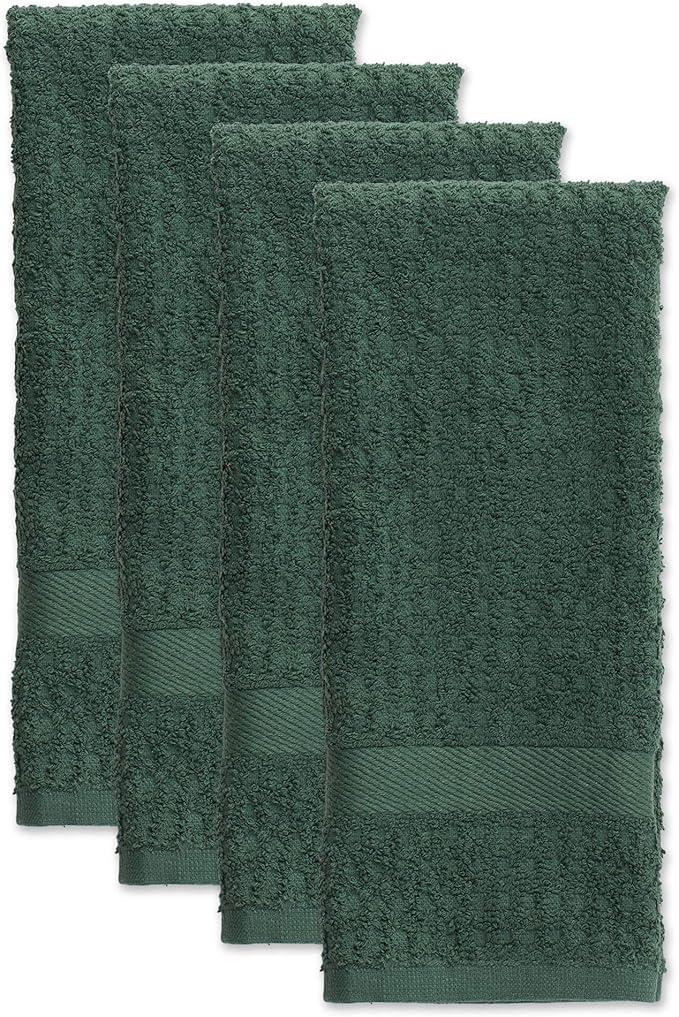 DII Basic Terry Collection Waffle Dishtowel Set, Solid Dark Green, 4 Piece - Image 2