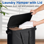 Slim Laundry Hamper with Lid and Wheels, Small Rolling Laundry Basket with - Image 3