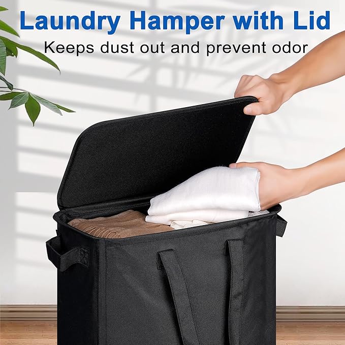 Slim Laundry Hamper with Lid and Wheels, Small Rolling Laundry Basket with - Image 3