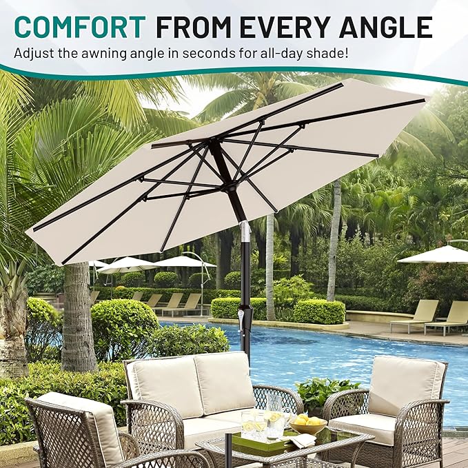 AreShark 9 FT Patio Umbrella for Outdoor, Outdoor Table Umbrella with Push Button Tilt and Crank, Outdoor Patio Umbrellas with 8 Sturdy Ribs for Market, Garden, Pool (Cream-white) - Image 7