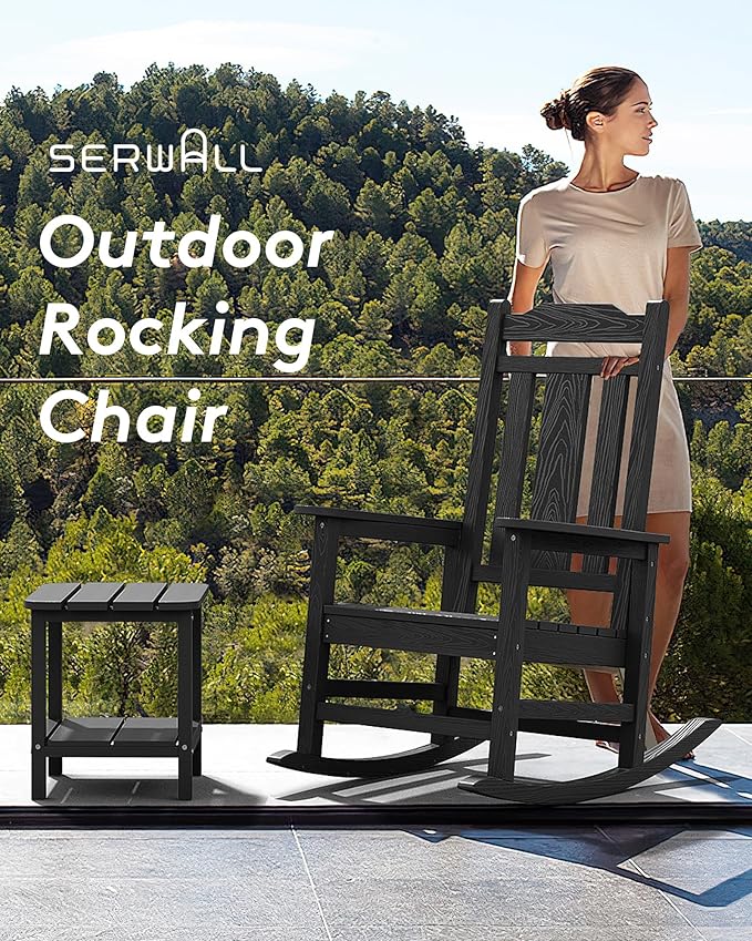 SERWALL Oversized Rocking Chair Set of 4 Outdoor, HDPE Outdoor Rocking Chair Set of 4, Black - Image 7
