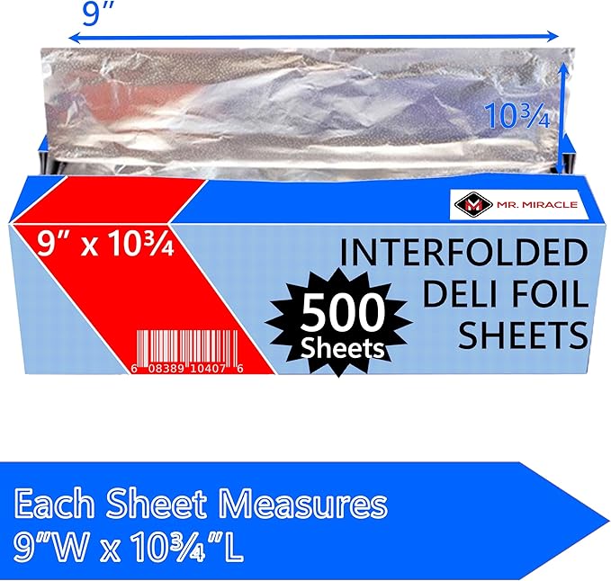 Box of 500 - Pre-Cut 9" Aluminum Foil Sheets - 9x10" Wide & Heat-Tolerant Deli - Image 2