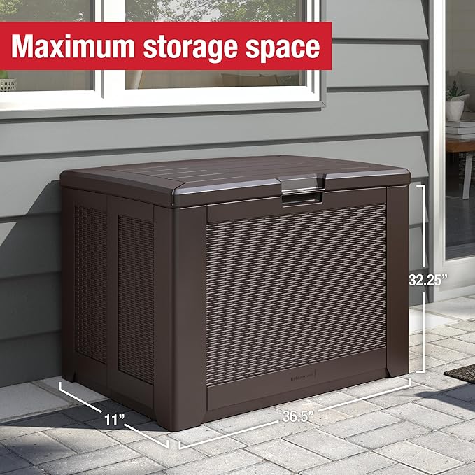Rubbermaid Medium Resin Outdoor Storage Deck Box (74 Gal) Weather Resistant Brown Deck Organization for Home/Backyard/Pool Chemicals/Toys/Garden Tools/Porch/Patio Cushions - Image 7
