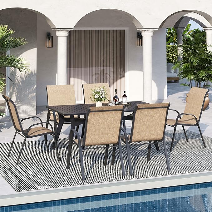 Patio Dining Chair Set of 6, Outdoor Stackable Dining Chairs High Back for All Weather, Patio Furniture for Backyard, Porch, Garden, Pool Deck (Brown) - Image 2