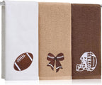 3 Pcs Football Hand Towels for Bathroom Bow Embroidered Bathroom Towels by SmoothNovelty