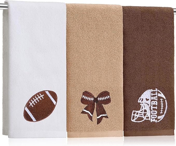 3 Pcs Football Hand Towels for Bathroom Bow Embroidered Bathroom Towels by SmoothNovelty
