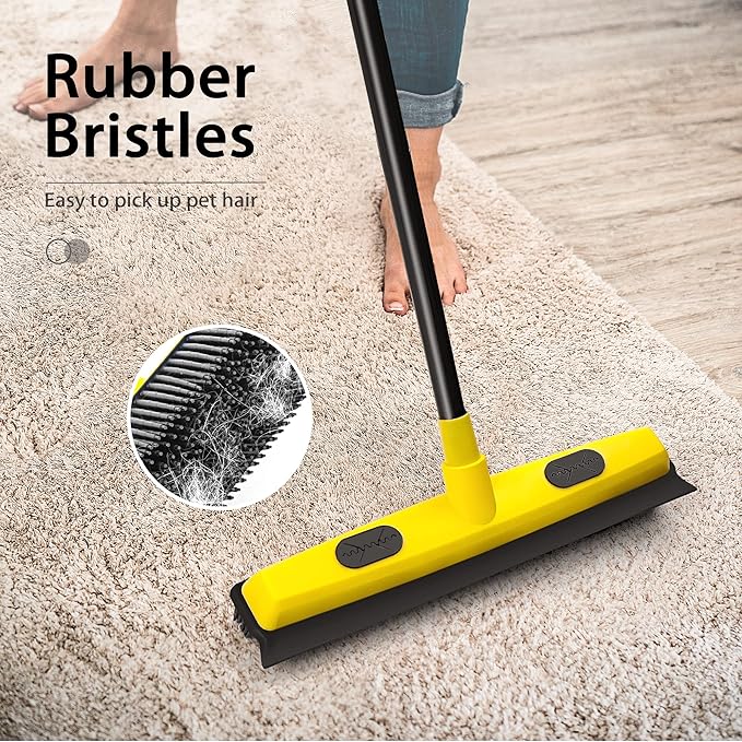 Rubber Broom with Squeegee, Pet Hair Removal 52.8 inches Long Handle, Push Fur - Image 2