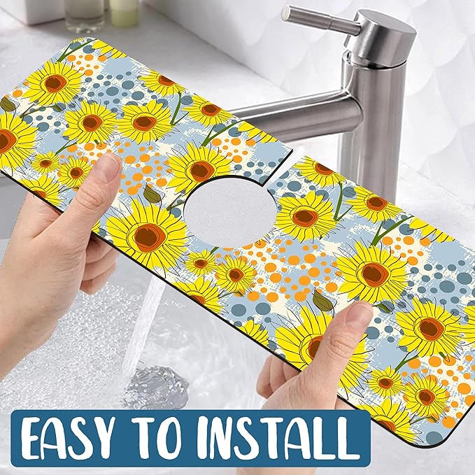 Watercolor Sunflowers Sink Faucet Absorbing Mat Sunflowers Polka Dots Super - Image 5