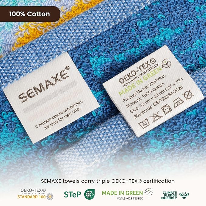 SEMAXE 100% Cotton Washcloths 12-Pack, 13 × 13 Inch Soft Luxury Face Towels – - Image 3