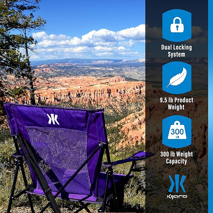 Kijaro Dual Lock Portable Camping Chairs - Enjoy the Outdoors with a Versatile Folding Chair, Sports Chair, Outdoor Chair & Lawn Chair - Dual Lock Feature Locks Position – Kawachi Purple - Image 7