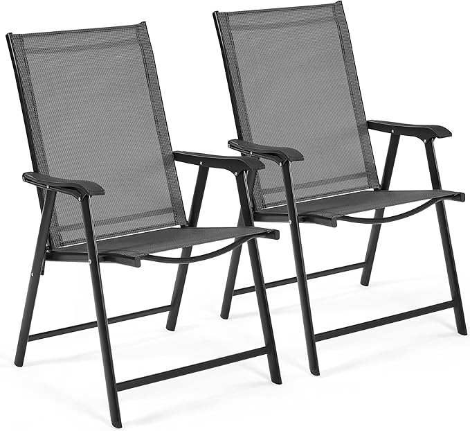 Yaheetech Patio Dining Chairs Set of 2 with Armrests, Outdoor Folding Chairs with Metal Frame and Backrest for Lawn, Garden, Yard and Poolside, Black by Yaheetech
