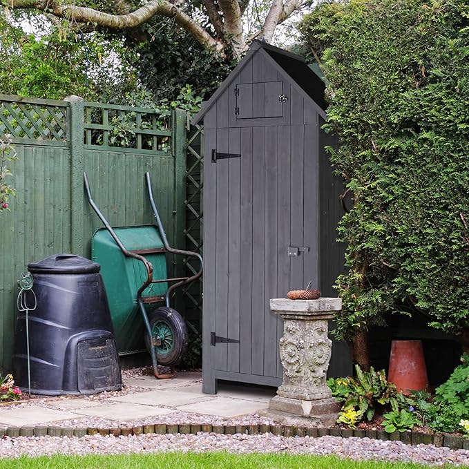 Outvita 70in Outdoor Storage Shed, Waterproof Wooden Garden Storage Cabinet with Lockable Door, Grey - Image 7