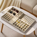 Velvet Jewelry Drawer Organizer Trays – Large Beige Stackable Jewelry Storage - Image 6