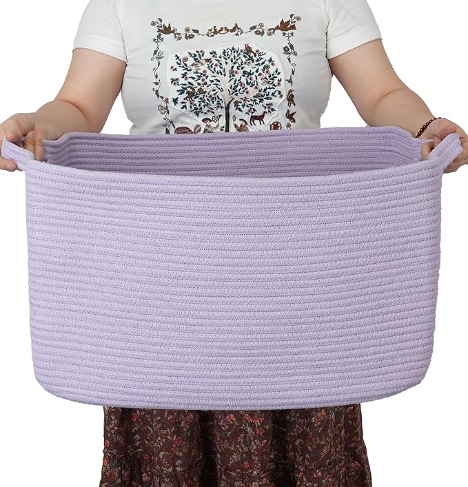 Large Rectangle Blankets Basket Living Room 22"x17"x12" Woven Cotton Rope by XUANGUO