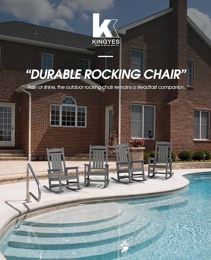KINGYES HDPE Patio Rocking Chair Set of 4, Outdoor Rocking Chairs Porch Rocker for Adults, Grey - Image 6