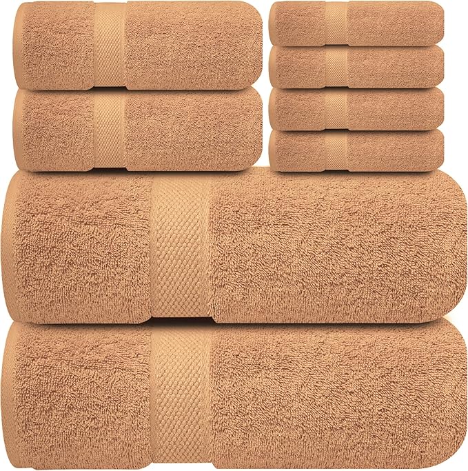 Infinitee Xclusives Luxury 100% Cotton Towel Set – 8 Piece Bathroom Towel Set – by InfiniteeXclusives
