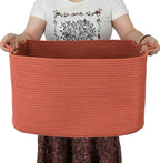 Large Rectangle Blankets Basket Living Room 22"x17"x12" Woven Cotton Rope by XUANGUO