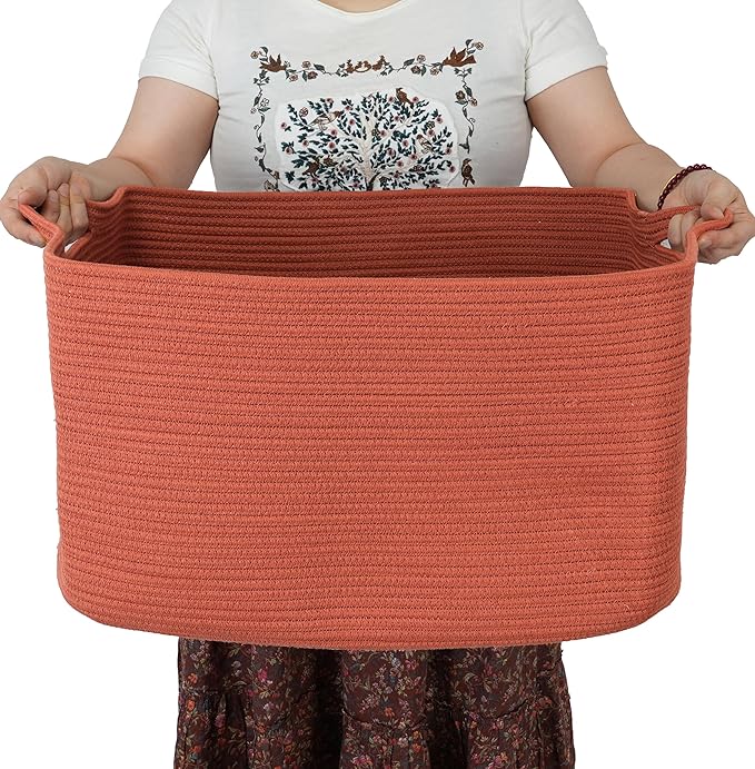 Large Rectangle Blankets Basket Living Room 22"x17"x12" Woven Cotton Rope by XUANGUO