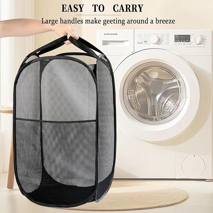 2 Pack Laundry Basket, Foldable Mesh Pop-up Laundry Hamper - Image 2