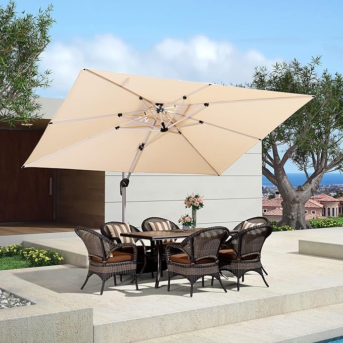 PURPLE LEAF 9' X 12' Patio Umbrella Outdoor Rectangle Umbrella Large Cantilever Umbrella Windproof Offset Heavy Duty Sun for Garden Deck Pool Patio, Beige - Image 2