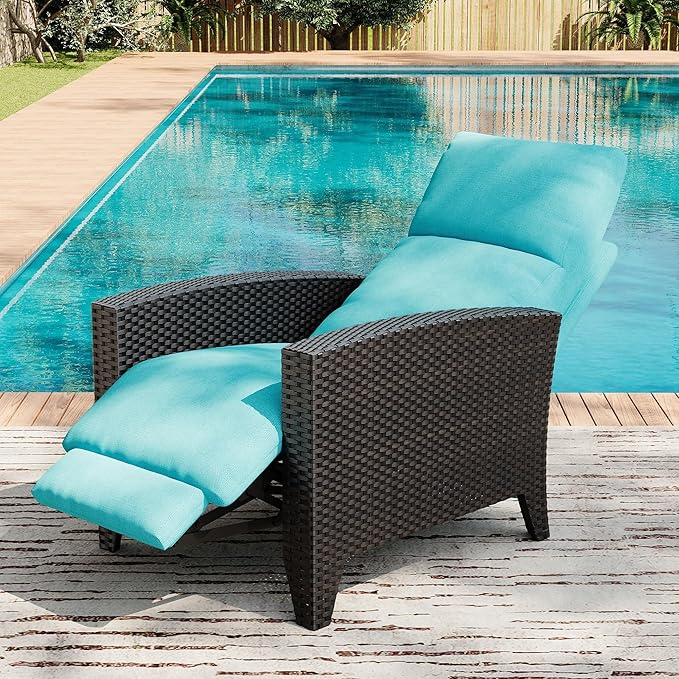 IDEALHOUSE Wicker Outdoor Recliner Reclining Patio Chairs with Adjustable Back & Footrest 150° Lay-Flat Reclining with Air Pump Rattan Flip-Up Side Table Outdoor Lounge Chairs for Pool Deck Balcony - Image 4