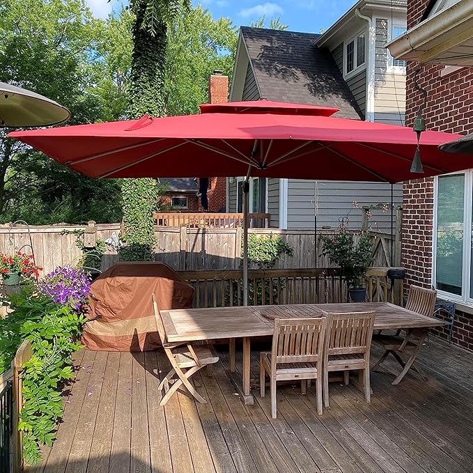 PURPLE LEAF 10' X 13' Patio Umbrella Outdoor Rectangle Umbrella Large Cantilever Umbrella Windproof Offset Heavy Duty Sun for Garden Deck Pool Patio, Terra - Image 2