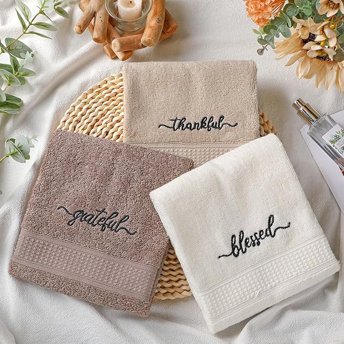 Peryiter 3 Pcs Farmhouse Bathroom Decor Hand Towels 14x29 Inch Cotton Bath - Image 3