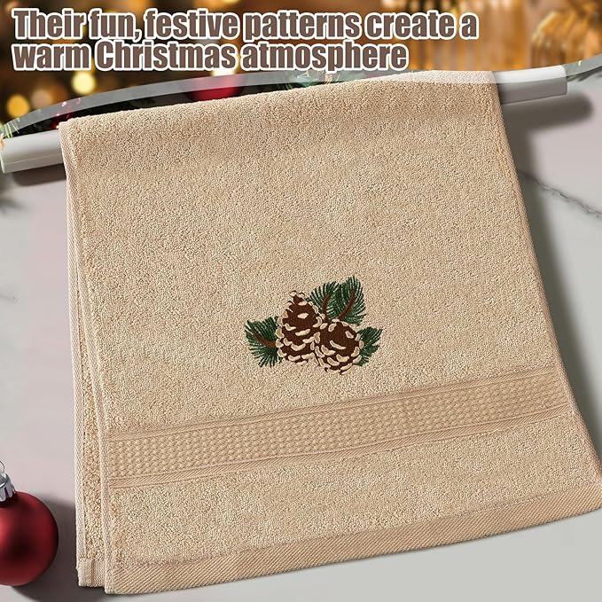 3 Pcs Rustic Pine Cone Hand Towels - Image 3