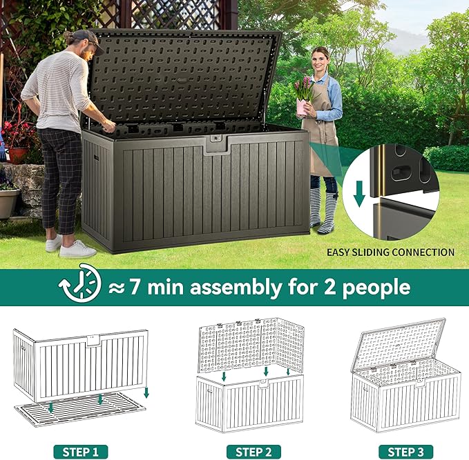 YITAHOME XXL 230 Gallon Large Deck Box,Outdoor Storage for Patio Furniture Cushions,Garden Tools with Flexible Divider,Waterproof,Lockable (Light Brown) - Image 8
