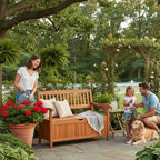Tangkula Outdoor Wood Storage Bench Deck Box, Entryway Porch Storage Bench with Inner Removable Dust-Proof Lining & Portable Handles, Eucalyptus Wood Loveseat for Garden, Lawn, Balcony & Yard - Image 2