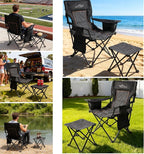 FAIR WIND Oversized Padded Camping Chair with Footrest Stool Set Heavy Duty Support 300 LBS Cooler Bag Chair - Black - Image 4