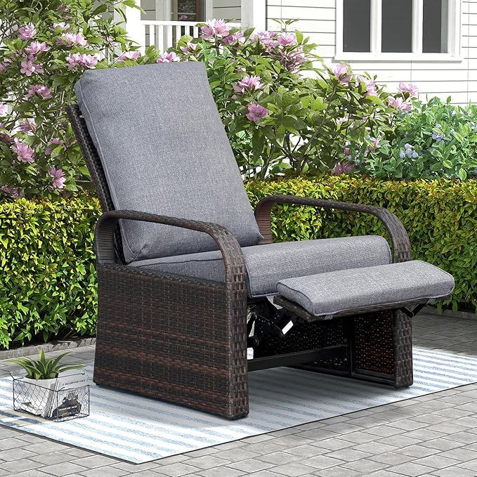 ATR ART TO REAL Outdoor Wicker Recliner Chair with 5.5'' Cushions, Automatic Adjustable Patio Chaise Lounge Chairs, Aluminum Frame Reclining Chair, UV Resistant, Rustless (Grey) by ATRARTTOREAL