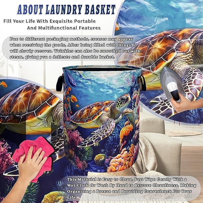 Funny Turtles Laundry Basket Oxford Cloth Ocean Animal Sea Turtle Laundry Hamper - Image 8