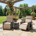 Restland Outdoor Recliner with Independent Adjustable Back & Footrest Wicker Patio Reclining Chair with Flip Table Comfortable Lounge Chair & Thick Cushion for Deck, Porch (3 Piece, Beige) by Restland