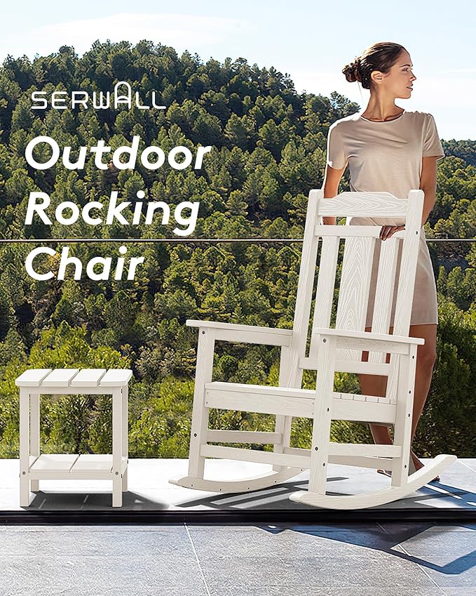 SERWALL Outdoor Rocking Chair White Set of 8, All Weather Patio Rocking Chair, HDPE Poly Rocking Chair for Adults, Heavy Duty Front Porch Rocker - Image 8