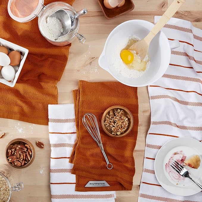 KitchenAid Albany Kitchen Towel 4-Pack Set, Honey Orange/White - Image 2