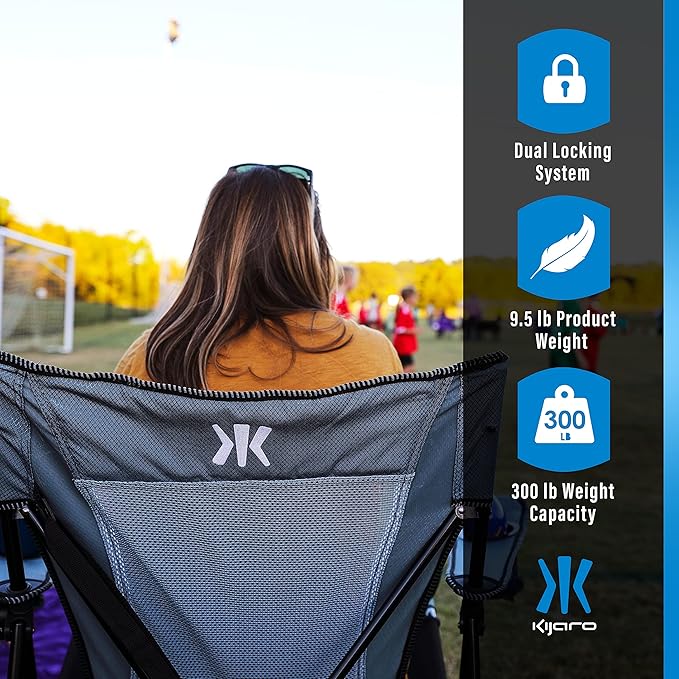 Kijaro Portable Camping Chairs - Enjoy the Outdoors with a Versatile Folding Sports Chair for Outdoor & Lawn - Dual Lock Feature Locks Position – Hallet Peak Gray - Image 6