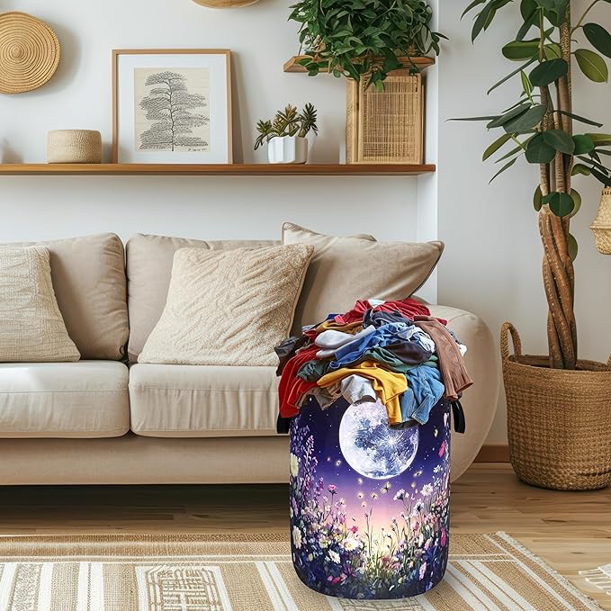Moon Laundry Basket Oxford Cloth Night Sky Colorful Floral Butterfly Laundry - Image 2