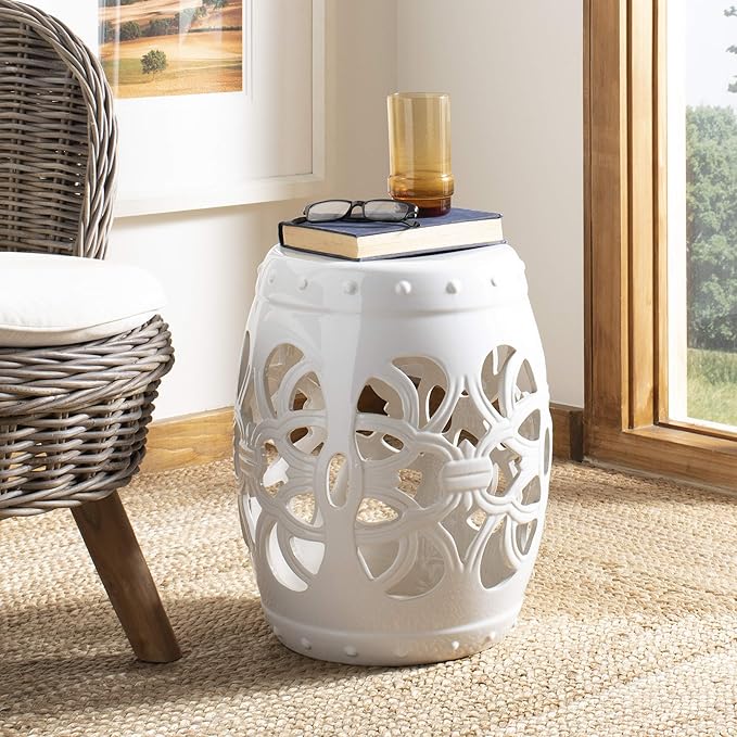 Safavieh Castle Gardens Collection Imperial Vine Antique White Glazed Ceramic Garden Stool - Image 2