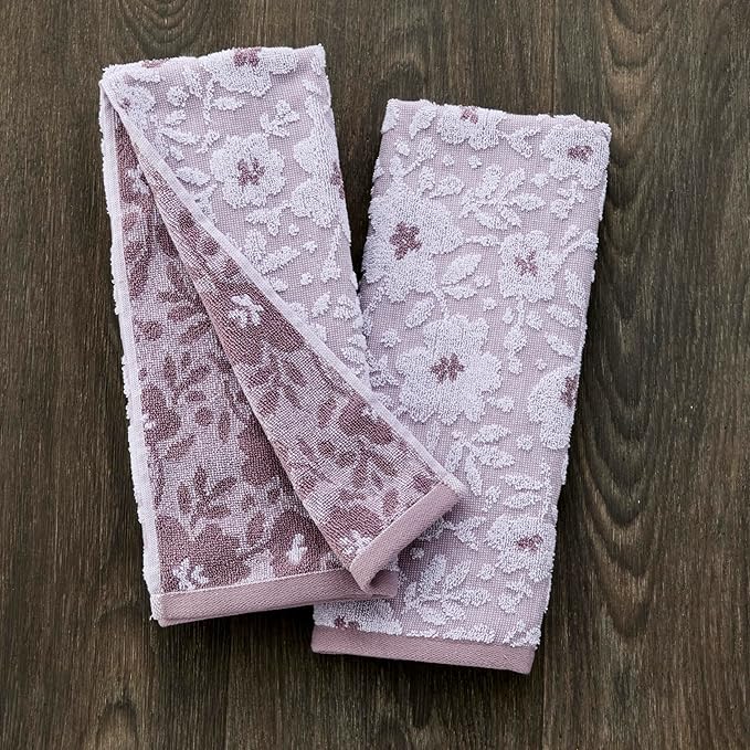 SKL Home Floral Jacquard 100% Cotton 2pc Hand Towel Set, Reversible & Decorative - Image 2