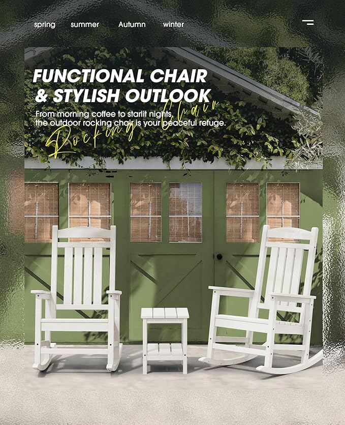 KINGYES HDPE Patio Rocking Chair Set of 2, Outdoor Rocking Chairs Porch Rocker for Adults, White - Image 6