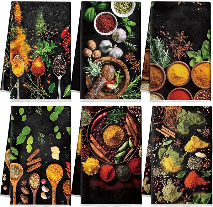Breling Set of 6 Colorful Spices Kitchen Towels Microfiber Dish Towel by Breling