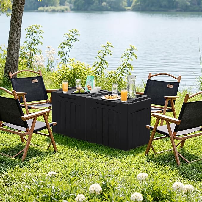 JUMMICO 31 Gallon Resin Deck Box Waterproof Indoor Outdoor Storage Boxes for Patio Furniture Cushions and Garden Tools (Black, 31gallon-2 Packs) - Image 4