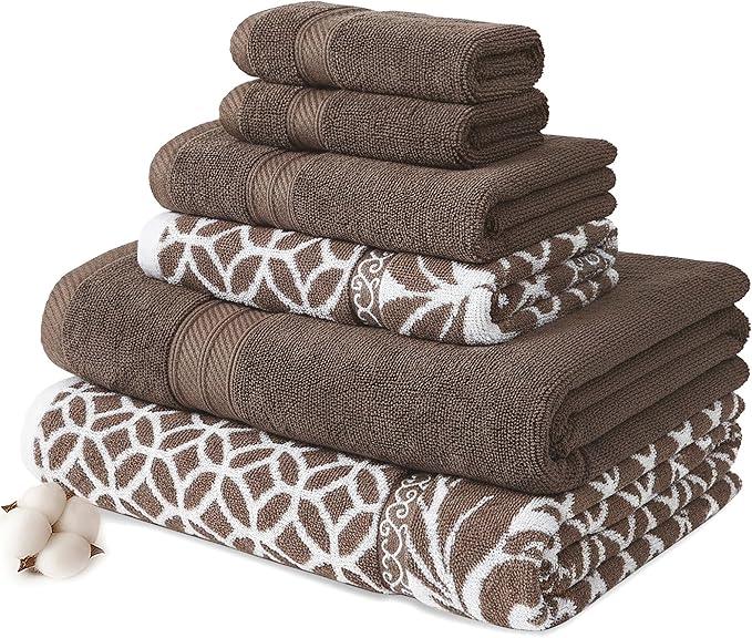 Modern Threads Trefoil Filigree 6-Piece 100% Cotton Towel Set – Reversible Yarn by ModernThreads