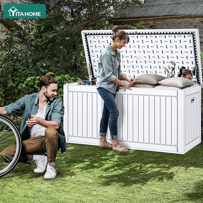 YITAHOME 260 Gallon Large Deck Box with Divider & Side Handles, Outdoor Double-Wall Storage for Patio Furniture Cushions, Garden Pool Accessories, Waterproof & Lockable - Image 7