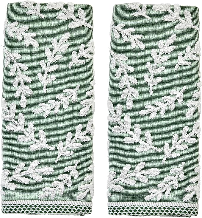 SKL Home Leaf Sprig 100% Cotton Jacquard 2pc Hand Towel Set, Reversible & by SKLHomebySaturdayKnightLtd