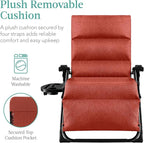 Best Choice Products Oversized Zero Gravity Chair, Folding Outdoor Patio Recliner, XL Anti Gravity Lounger w/Removable Cushion, Cup Holder, Side Tray, 350lb Capacity - Burnt Orange - Image 3