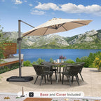 PURPLE LEAF 10 Feet Patio Umbrella with Base and Cover Round Outdoor Cantilever Umbrella Aluminum Offset Umbrella with 360-degree Rotation for Garden Deck Pool Patio Beige - Image 2