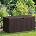 JUMMICO 120 Gallon Resin Deck Box, Large Outdoor Storage Box Waterproof & Lockable for Garden, Patio, Pools (Deep Brown) - Image 5